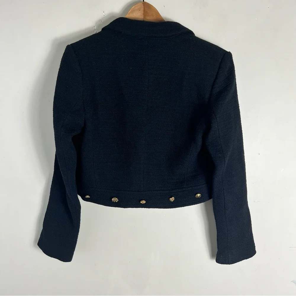 ZARA NEW Women’s CROPPED BUTTONED Textured Tweed BLAZER JACKET BLACK Size Small - Picture 10 of 16